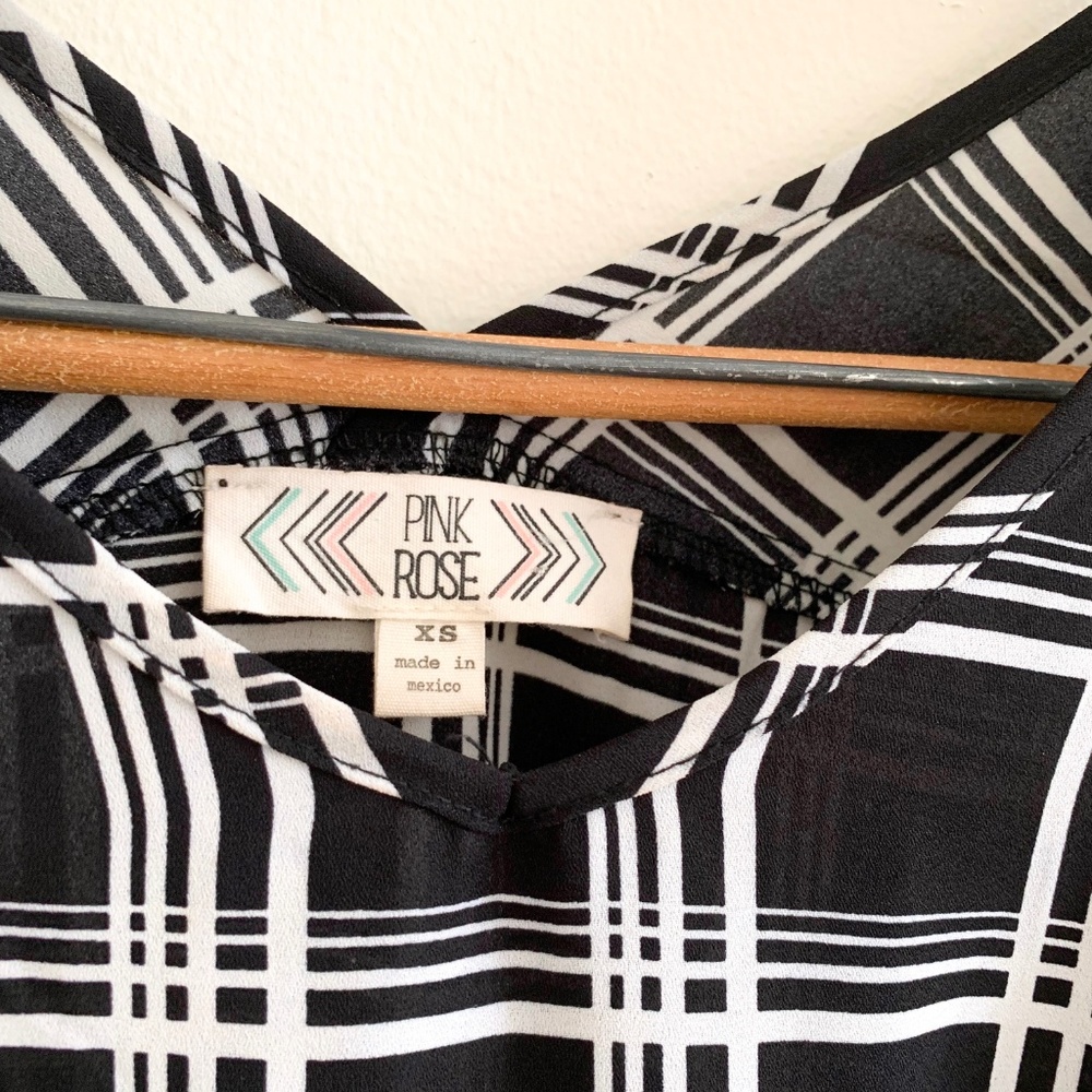 Pink Rose Black Checker Print Short Sleeve Shirt - Picture 2 of 5